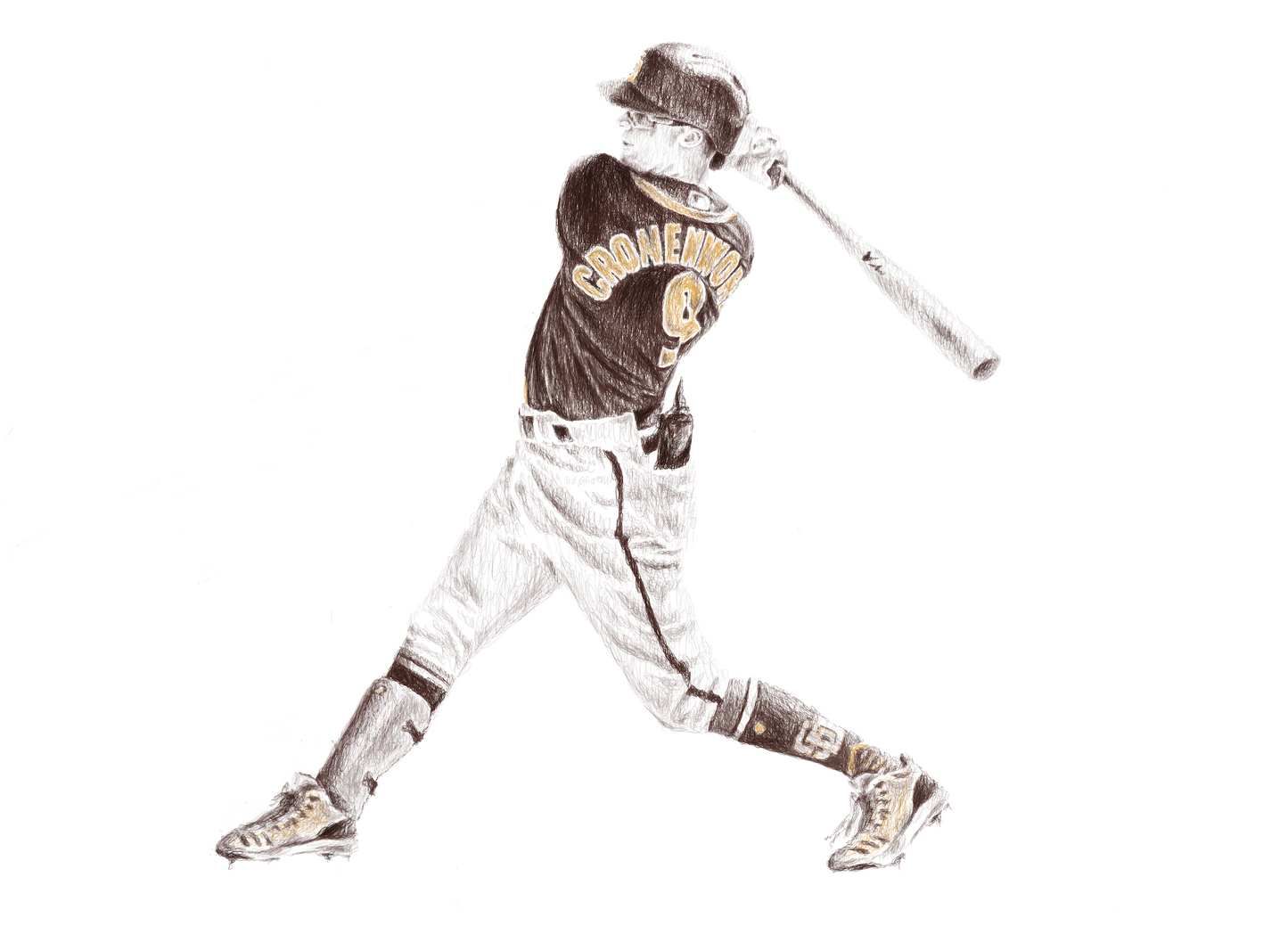 A detailed portrait of baseball player Jake Cronenworth, crafted using layered numbers that represent his jersey number, highlighting his likeness with a unique and intricate design style.