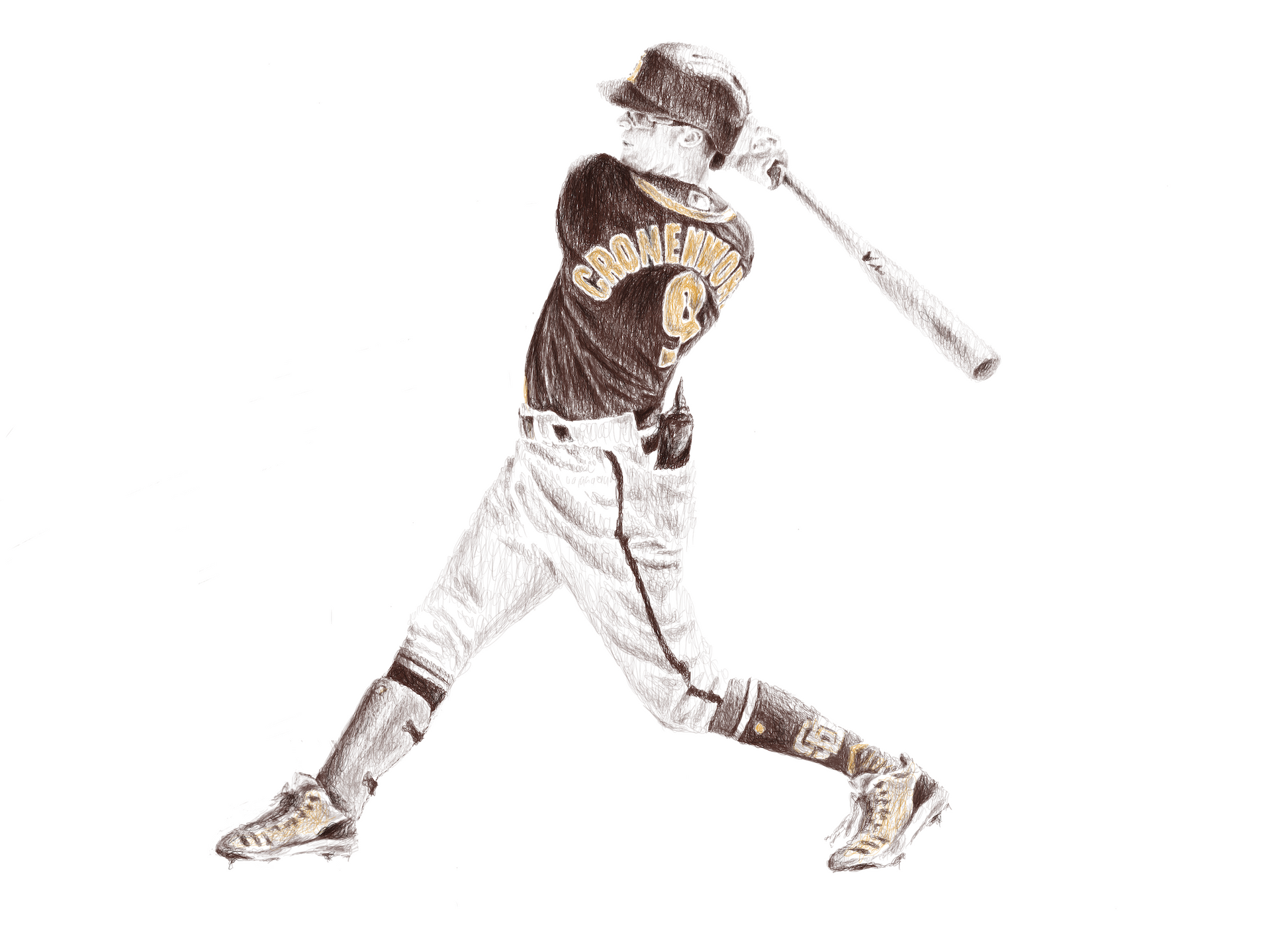 A detailed portrait of baseball player Jake Cronenworth, crafted using layered numbers that represent his jersey number, highlighting his likeness with a unique and intricate design style.
